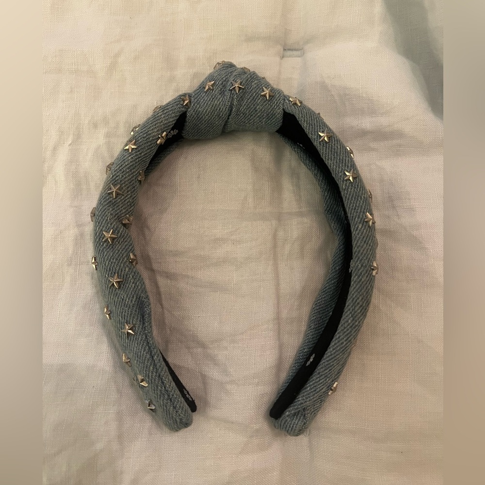 Lele Sadoughi Denim Headband with Silver Star studs